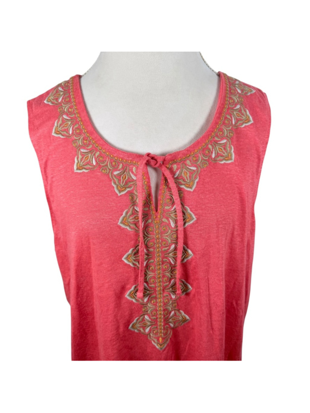 J. Jill Linen Papaya Tunic Top Coral Sleeveless Boho Embroidered Beachy Size XL - Picture 9 of 12
